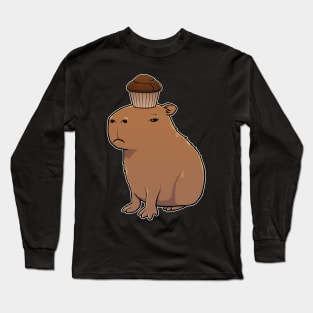 Capybara with a Chocolate Muffin on its head Long Sleeve T-Shirt